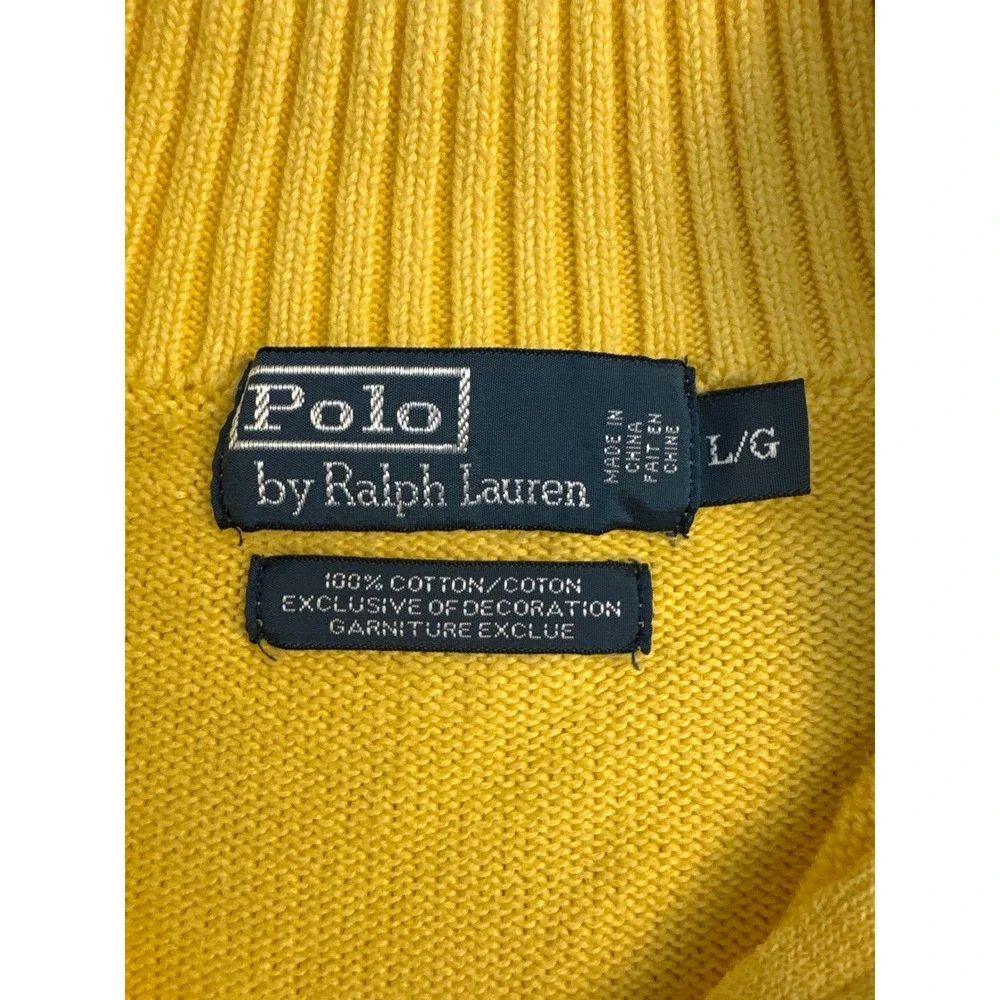 Polo Ralph Lauren Mens Yellow 100% Cotton Quarter Zip Pullover Sweater Large